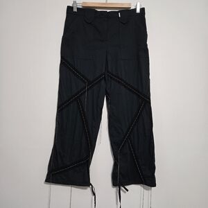 Paola Frani Women’s Size 8 Black Cripped Designer Pants Chains And Lace Detals